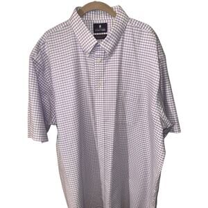 Stafford Purple White Plaid Short Sleeve Wrinkle Free Oxford Shirt Size 18.5/XXL
